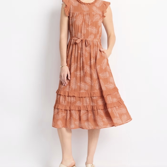 56. Les Serein Corinne Ruffled Midi Sundress with Flutter Sleeves - Picture 1 of 9